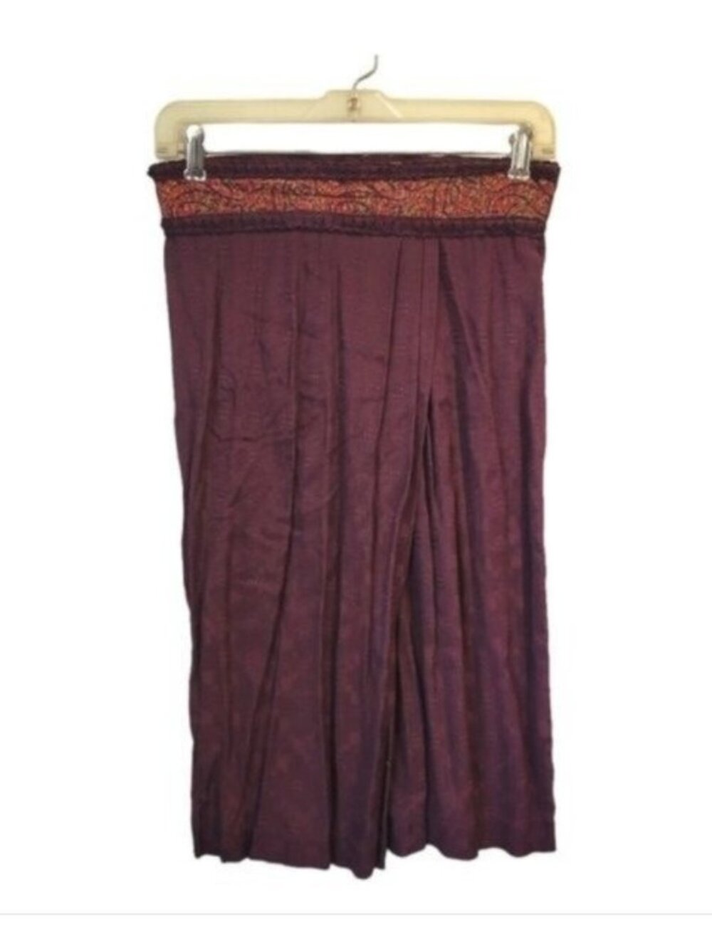 Vintage Pleated Floral Waistband Midi Skirt Purple Elastic Waist Back